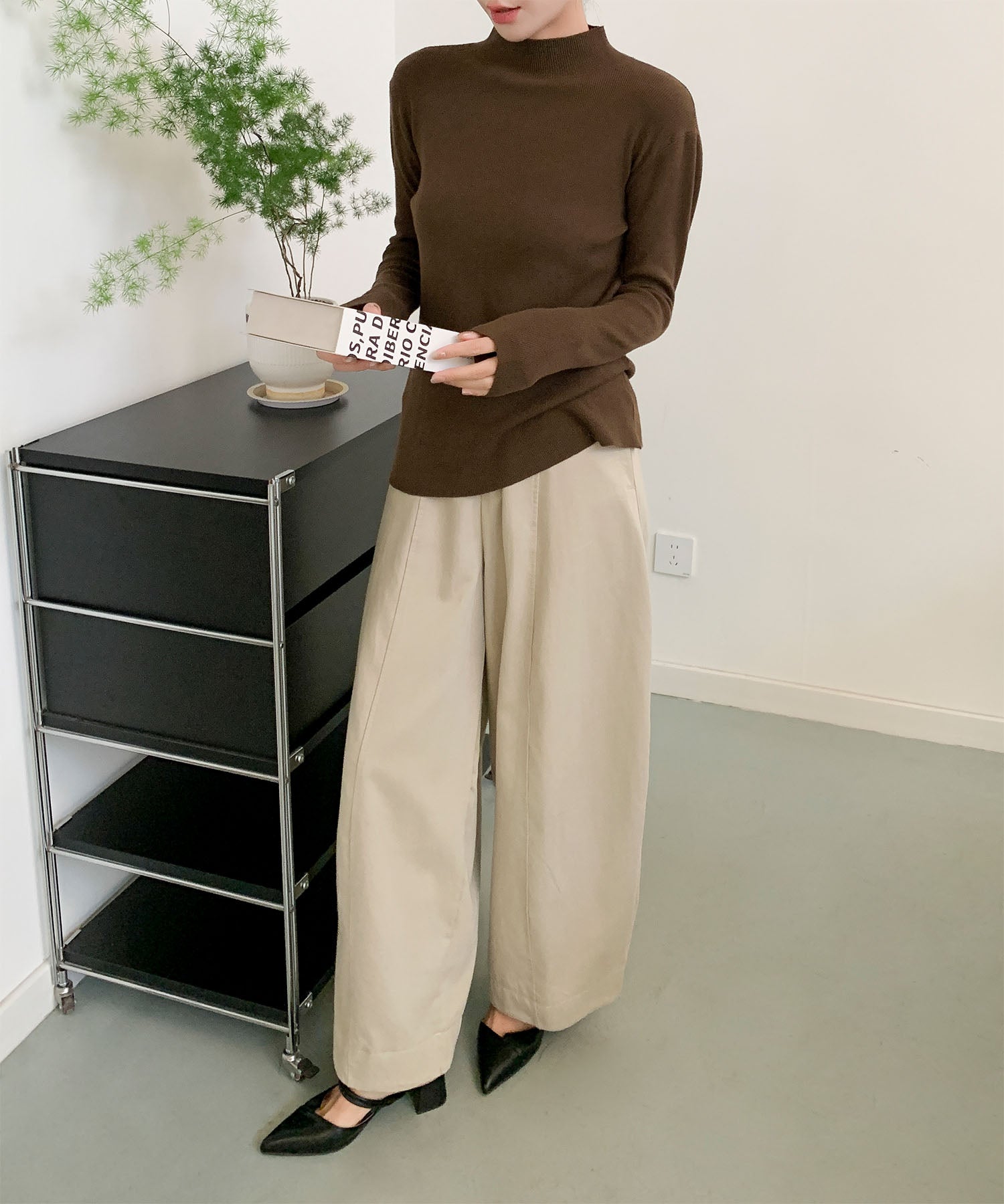 aimoha/無地モックネックニットソートップス