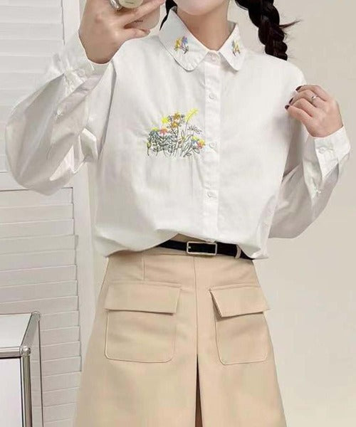 刺繍入り襟デザインシャツ
