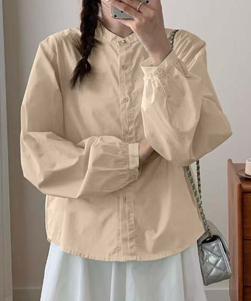 バンドカラーボリュームスリーブシャツ