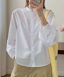 バンドカラーボリュームスリーブシャツ