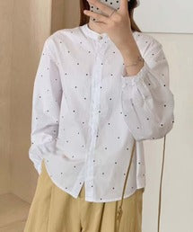 バンドカラーボリュームスリーブシャツ