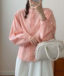 バンドカラーボリュームスリーブシャツ