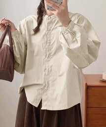 バンドカラーボリュームスリーブシャツ