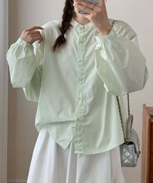 バンドカラーボリュームスリーブシャツ