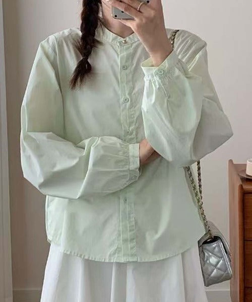 バンドカラーボリュームスリーブシャツ