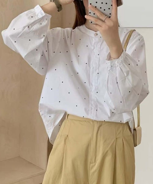 バンドカラーボリュームスリーブシャツ