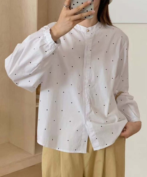 バンドカラーボリュームスリーブシャツ