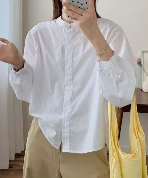 バンドカラーボリュームスリーブシャツ