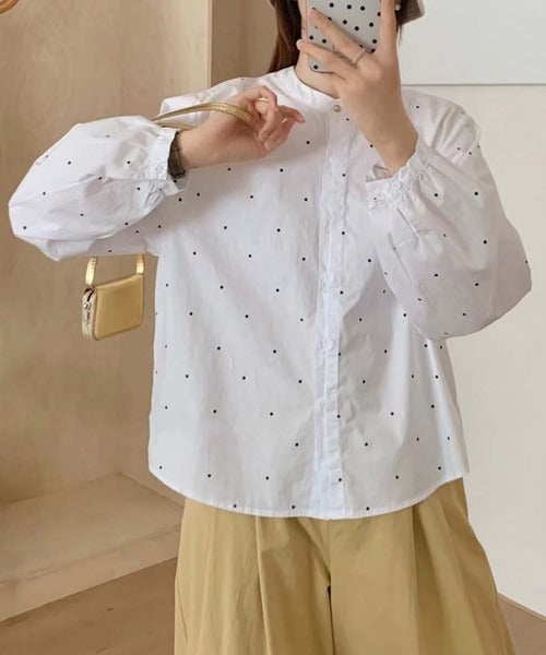 バンドカラーボリュームスリーブシャツ