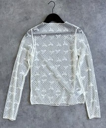 【HOOK】for　girls　リボン柄ダイヤチェックドットシアートップス