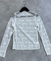 【HOOK】for　girls　リボン柄ダイヤチェックドットシアートップス