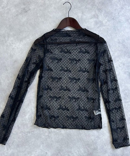 【HOOK】for　girls　リボン柄ダイヤチェックドットシアートップス