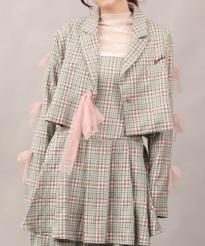 【HOOK】for　girls　リボン柄ダイヤチェックドットシアートップス