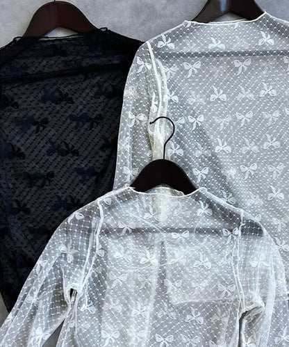 【HOOK】for　girls　リボン柄ダイヤチェックドットシアートップス