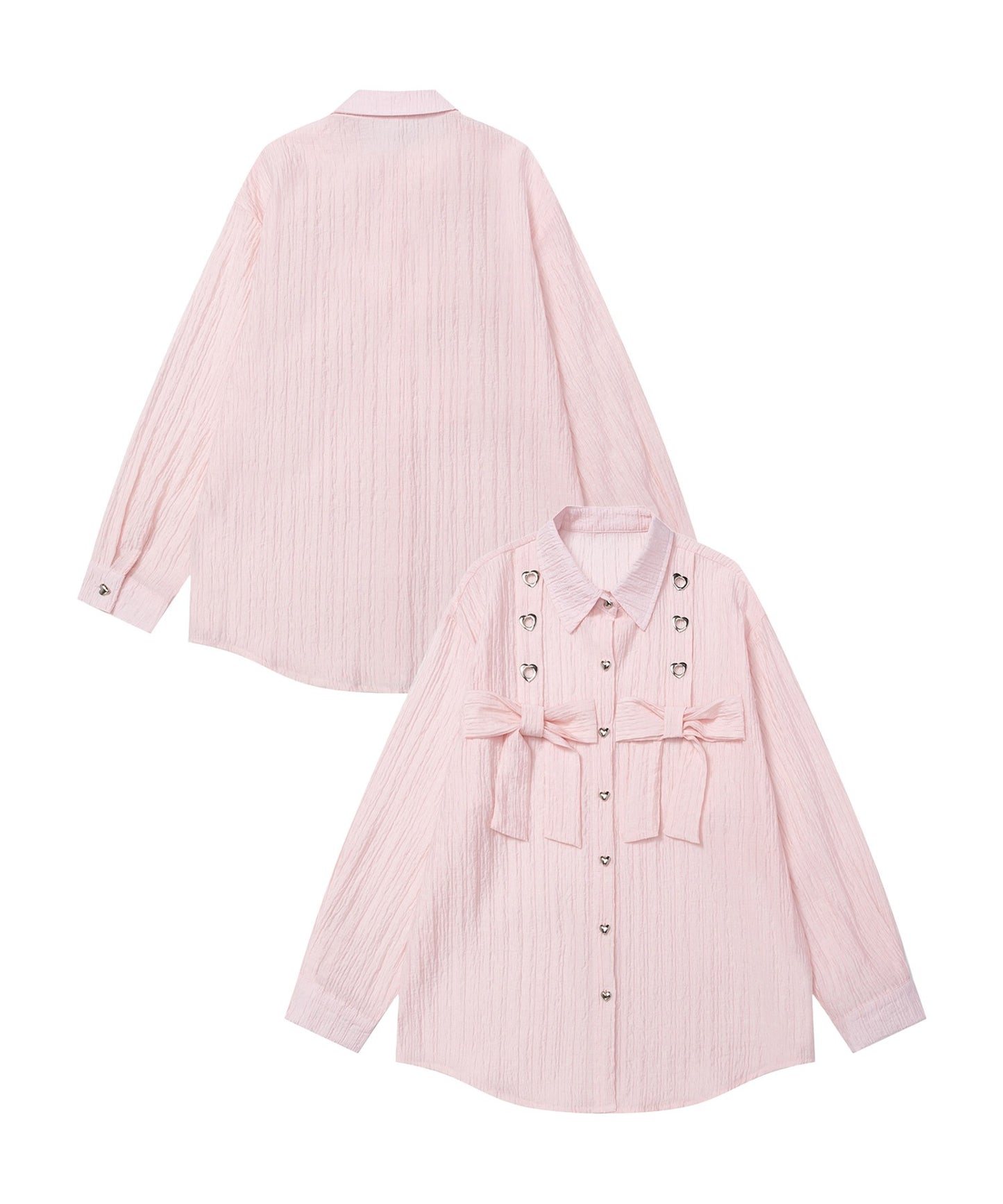 【HOOK】for girls リボンアイレットストライプロングシャツ