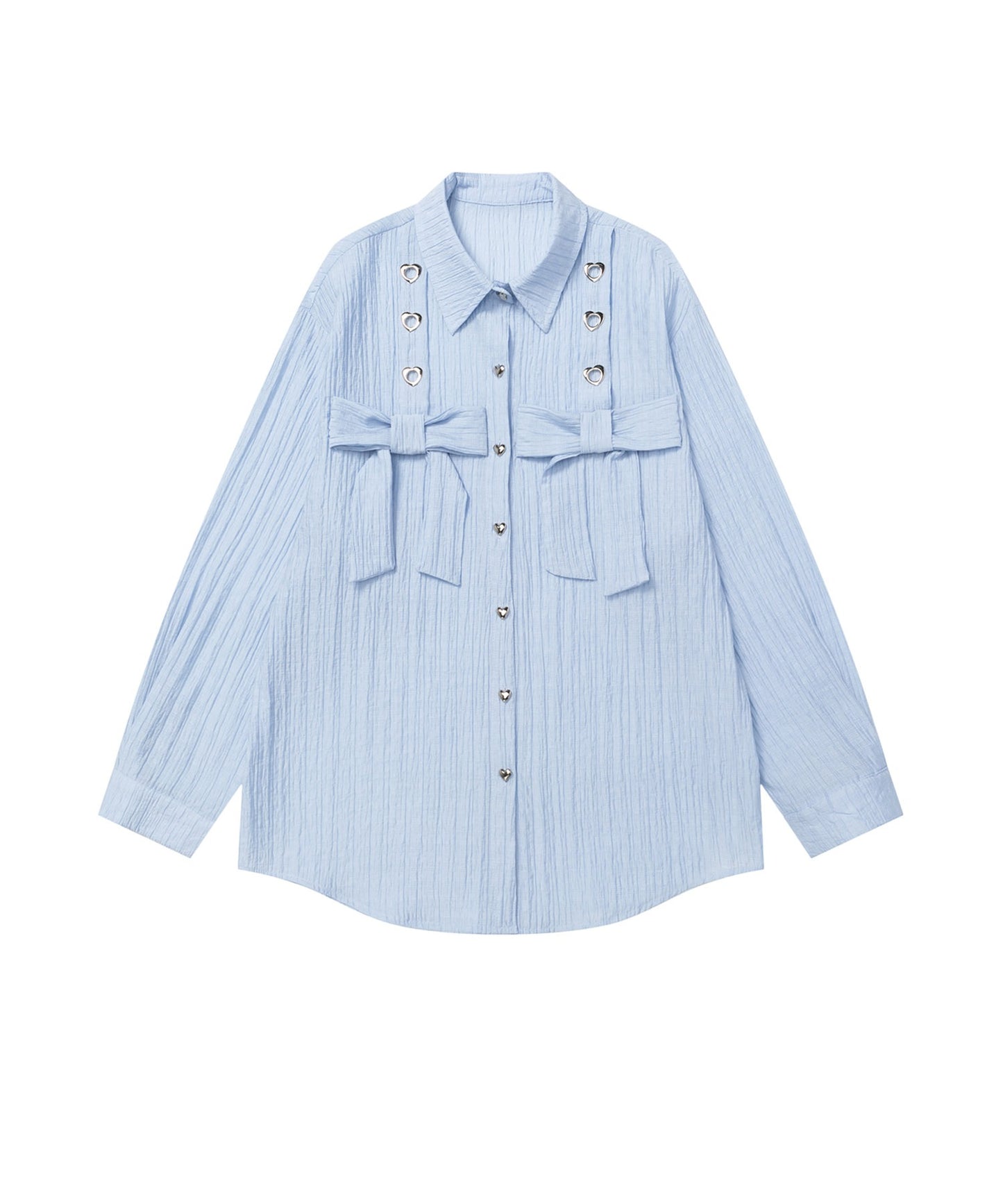 【HOOK】for girls リボンアイレットストライプロングシャツ