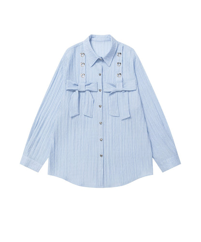 【HOOK】for girls リボンアイレットストライプロングシャツ