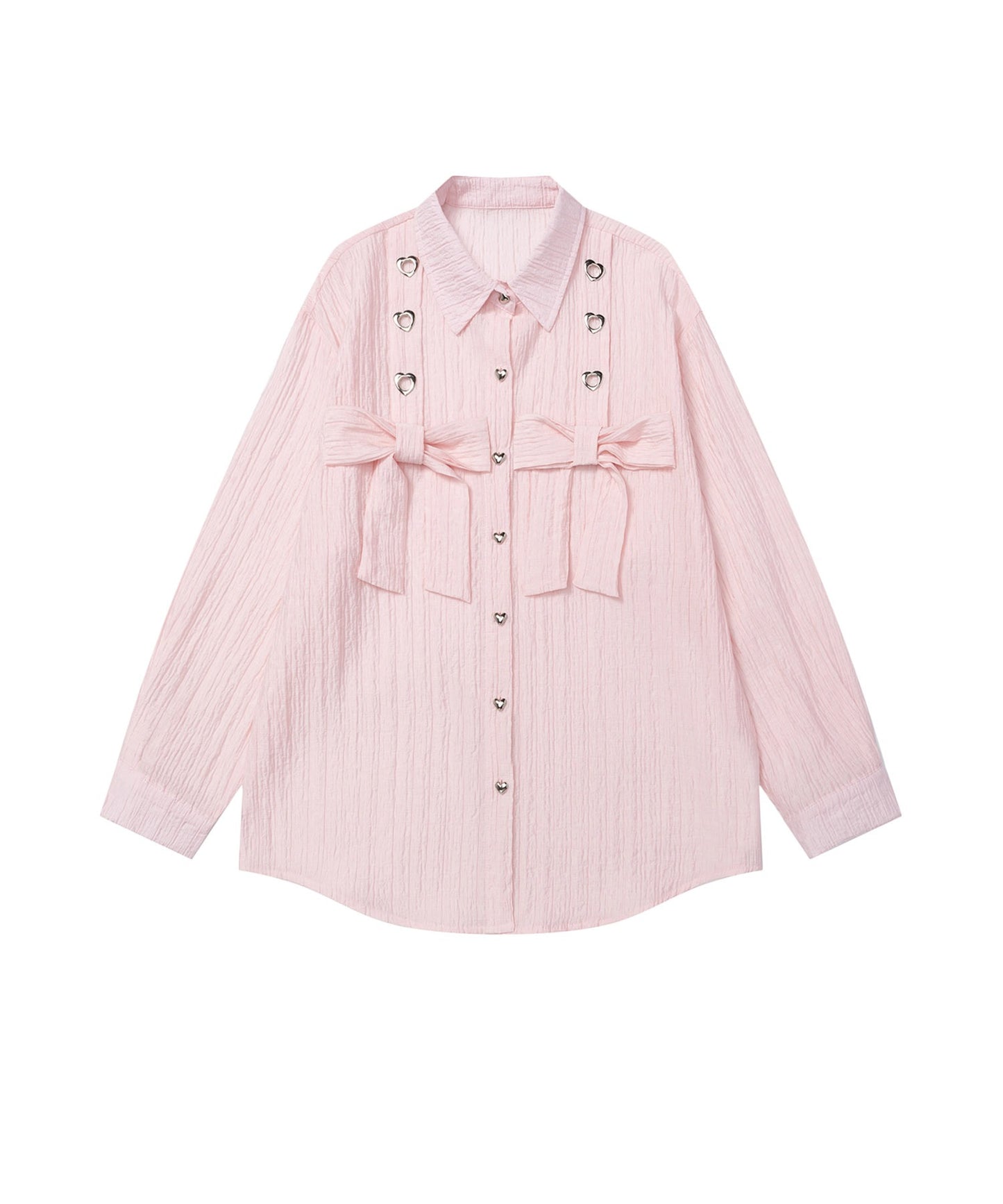 【HOOK】for girls リボンアイレットストライプロングシャツ