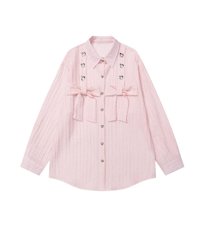 【HOOK】for girls リボンアイレットストライプロングシャツ