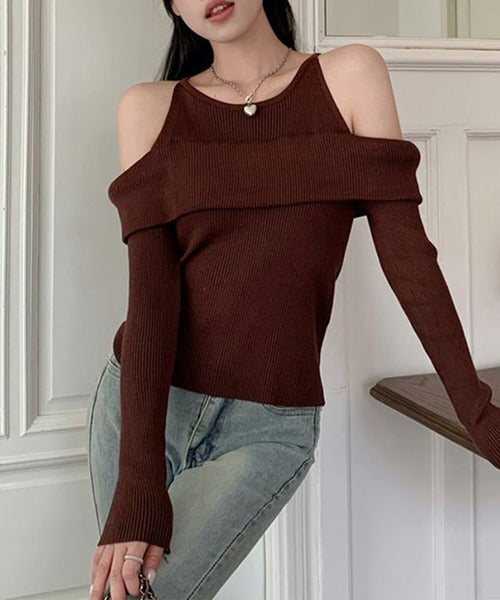 【Jasmine】レイヤード風肩出しニットプルオーバー