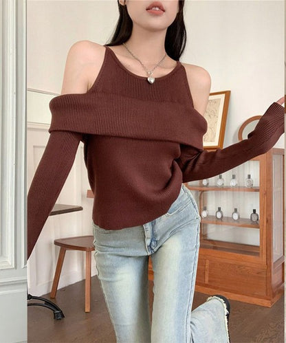 【Jasmine】レイヤード風肩出しニットプルオーバー