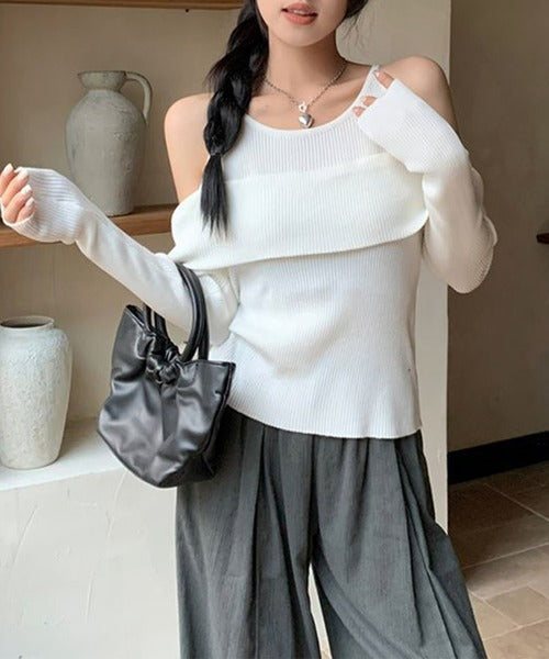 【Jasmine】レイヤード風肩出しニットプルオーバー