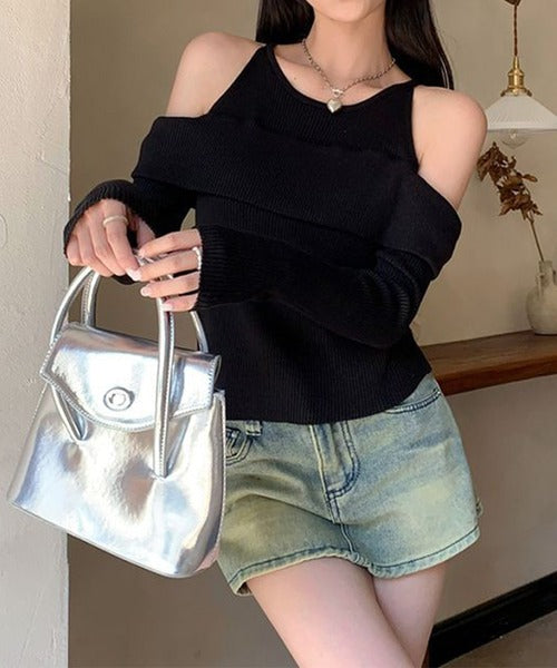 【Jasmine】レイヤード風肩出しニットプルオーバー