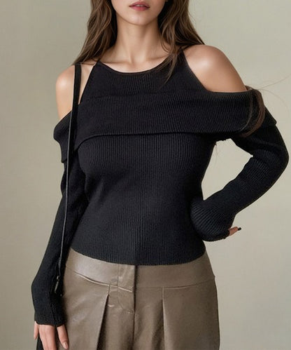 【Jasmine】レイヤード風肩出しニットプルオーバー