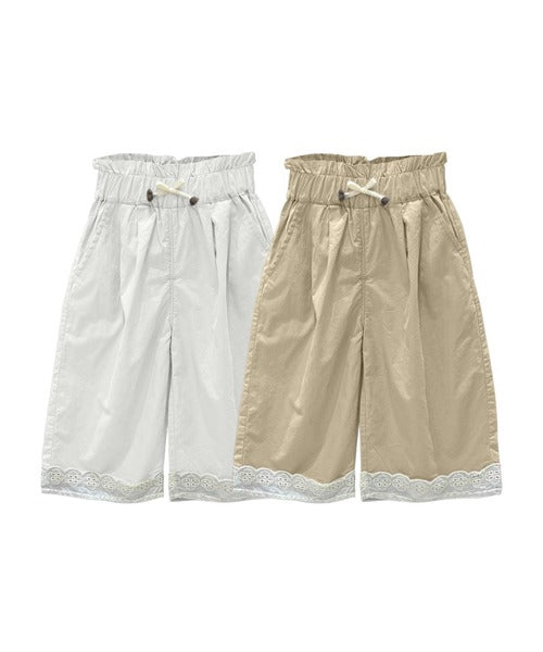 【aimoha-KIDS-】レースヘムコットンワイドパンツ