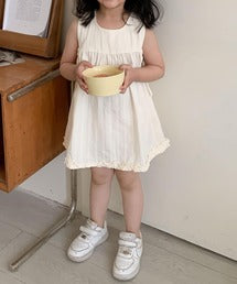 【aimoha-KIDS-】サイドリボンフリルワンピース