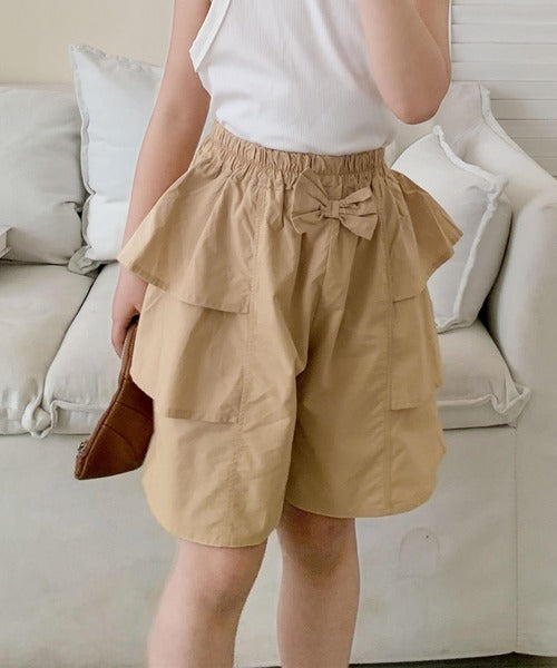 【aimoha-KIDS-】リボン付きフリルショートパンツ