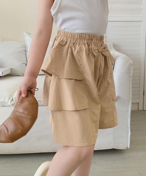 【aimoha-KIDS-】リボン付きフリルショートパンツ