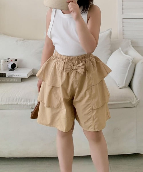 【aimoha-KIDS-】リボン付きフリルショートパンツ