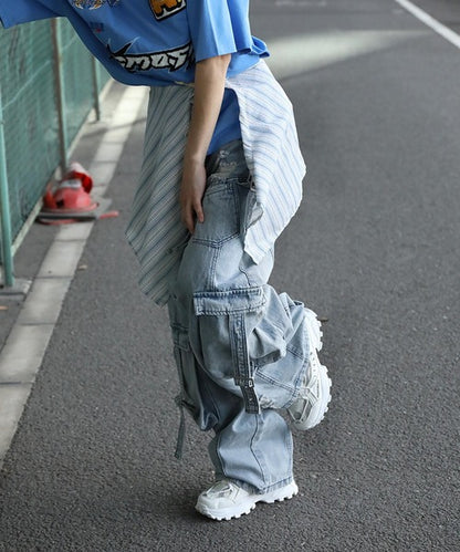 【HOOK】ストラップベルトカーゴデニムパンツ
