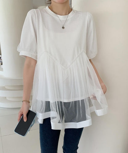 チュール切り替えフレアTシャツワンピース