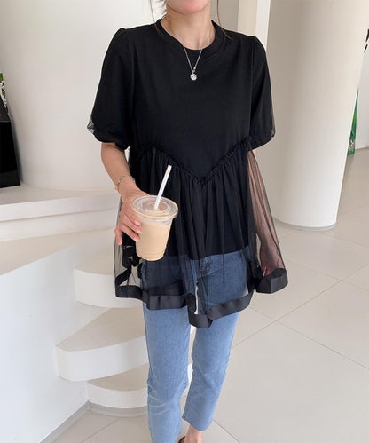 チュール切り替えフレアTシャツワンピース