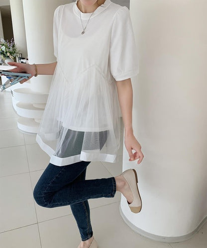 チュール切り替えフレアTシャツワンピース