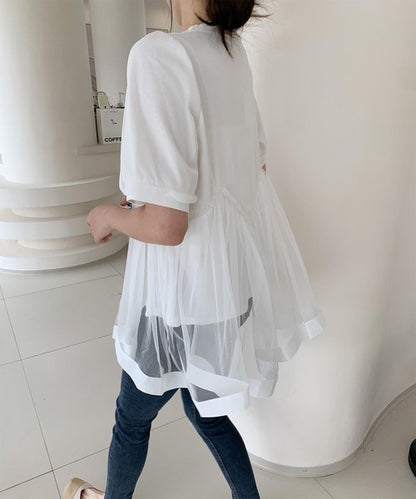 チュール切り替えフレアTシャツワンピース