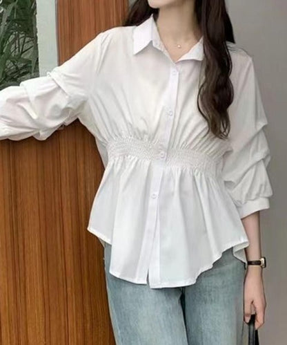 ウエストゴムデザイン シャーリングシャツブラウス