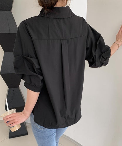 ウエストゴムデザイン シャーリングシャツブラウス