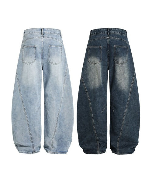 クラッシュ加工ワイドカーブデニムパンツ　ダメージ加工