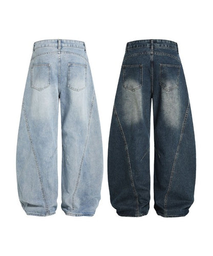 クラッシュ加工ワイドカーブデニムパンツ　ダメージ加工