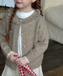 【aimoha-KIDS-】パール付き ニットカーディガン