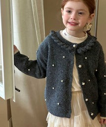 【aimoha-KIDS-】パール付き ニットカーディガン