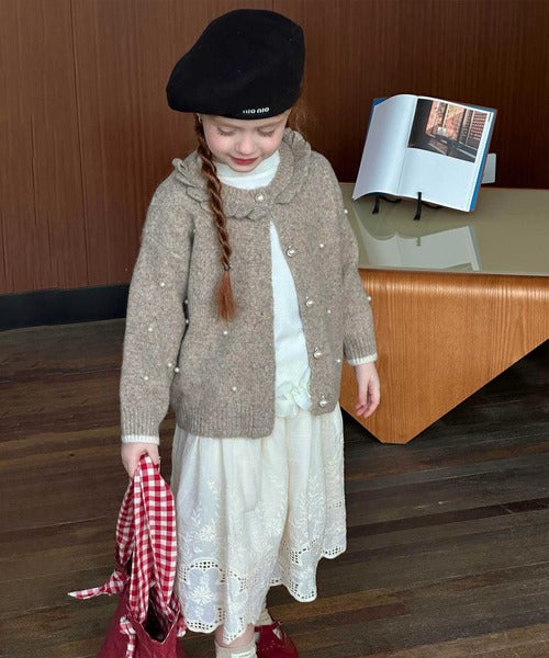 【aimoha-KIDS-】パール付き ニットカーディガン