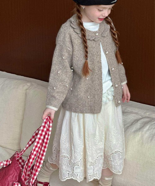 【aimoha-KIDS-】パール付き ニットカーディガン