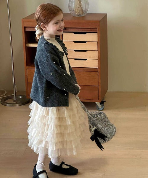 【aimoha-KIDS-】パール付き ニットカーディガン