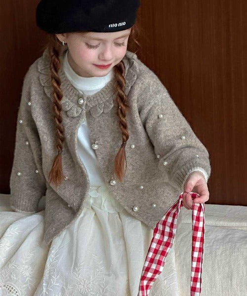 【aimoha-KIDS-】パール付き ニットカーディガン