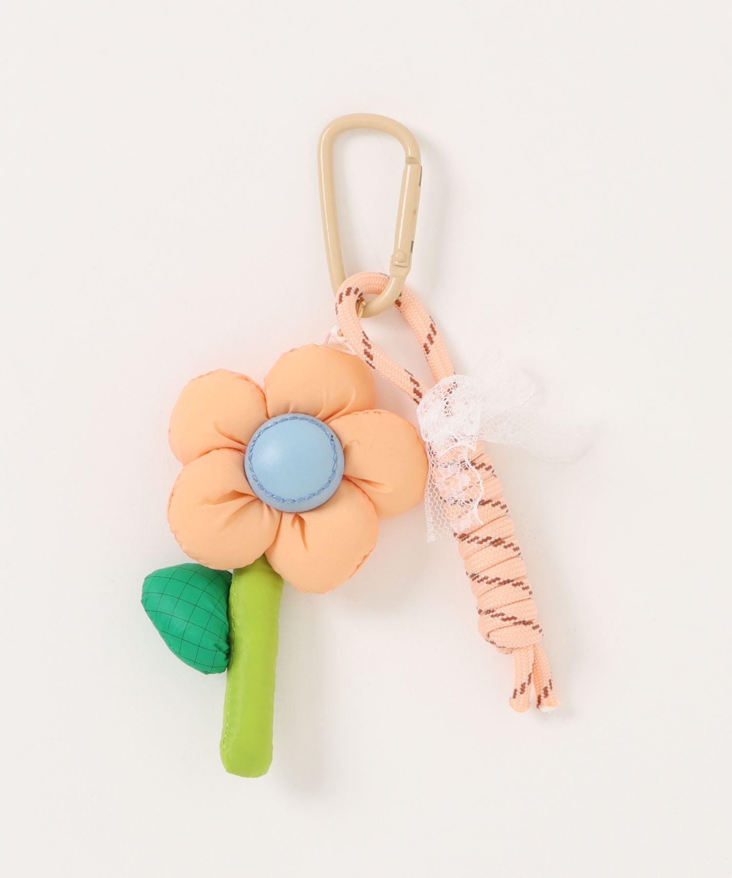 布花チャーム付きキーホルダー