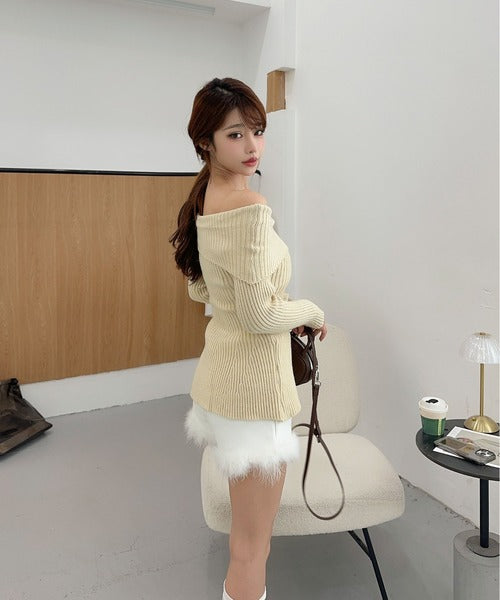 【Jasmine】オフショルダーフレニットプルオーバー